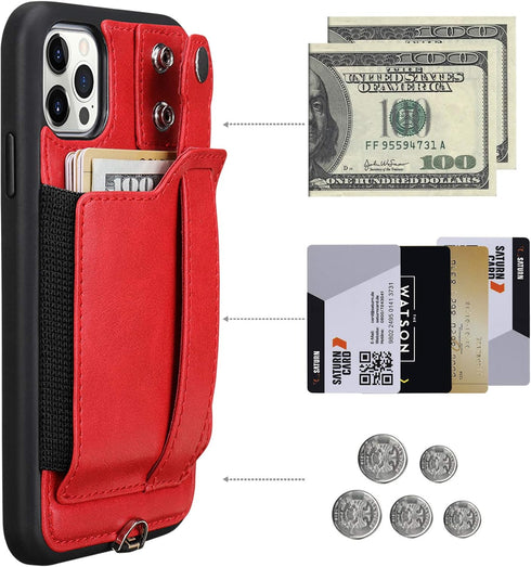 TOOVREN for iPhone 12 Pro Max for Women and Girls with Card Holder Kickstand Adjustable Lanyard Neck Strap, Phone Protective Back Cover for iPhone...